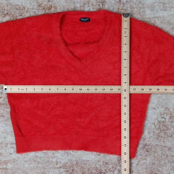 Splendid Red Fuzzy V Neck Sweater Top Womens Size Small - Picture 9 of 11
